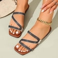 thumbnail image 4 of Women's Rhinestone Strappy Open Toe Slide Sandals Slip on Casual Flat Sandals Seaside Vacation Summer Black 6, 4 of 8