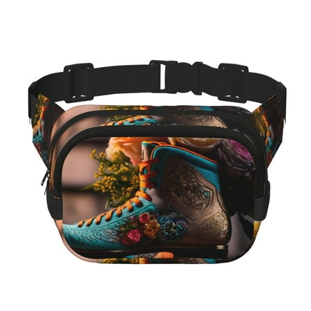 Kdxio Classic Floral Blue Skate Shoes Crossbody Double Layer Waist Bag Belt Bag for Unisex Fanny Pack Fashion Waist Packs for Hiking Running Shopping Traveling