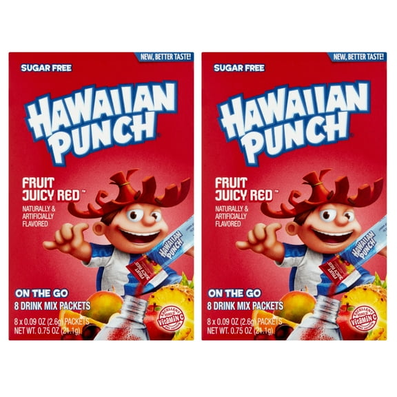 Hawaiian Punch Fruit Juicy Red On The Go Drink Mix Packets, 0.09 oz, 8 count, Pack of 2