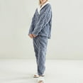 thumbnail image 4 of YOIAVAIOY Womens Fluffy Pajamas Set V Neck Pullover and Joggers Fleece Plush Sleepwear 2 Piece Pjs Sets Warm Fuzzy Loungewear Navy M, 4 of 7
