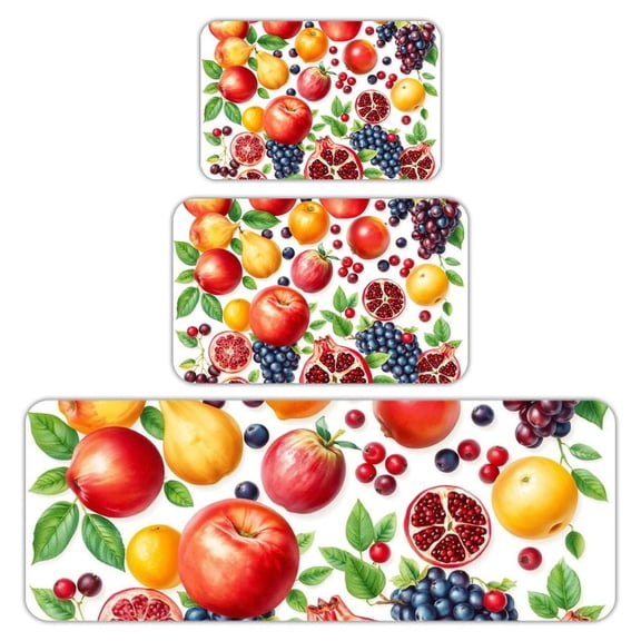 RKSupls Kitchen Rug Set 3 Piece Anti-Slip Flannel Floor Mats, Fruit Collection Washable Absorbent Runner Mats for Kitchen Bathroom Home Decor