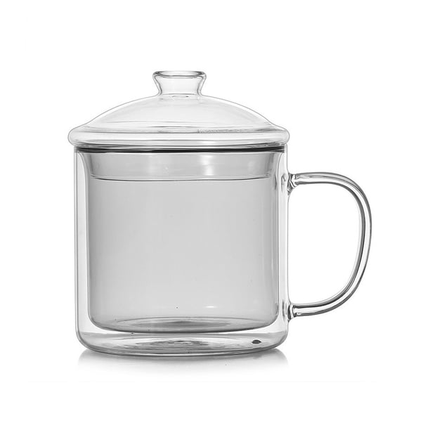 Taza de vidrio de doble pared de 12 oz con tapa y asa, taza de té o café de vidrio borosilicato colorido