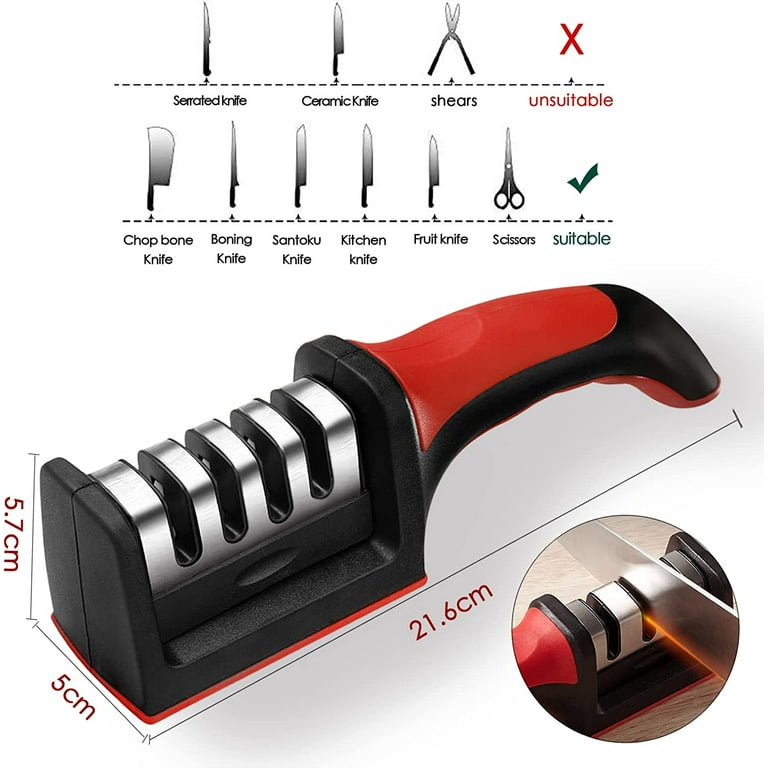 Mueller 4-in-1, 4-Stage Best Knife Sharpener for Hunting, Heavy Duty Diamond Blade Really Works for Ceramic, Steel Knives and Scissors