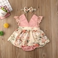 thumbnail image 4 of Douhoow Baby Girl Romper Sleeveless Lace Bodysuit Infant Girl SummerFloral Jumpsuit with Headband, 4 of 9