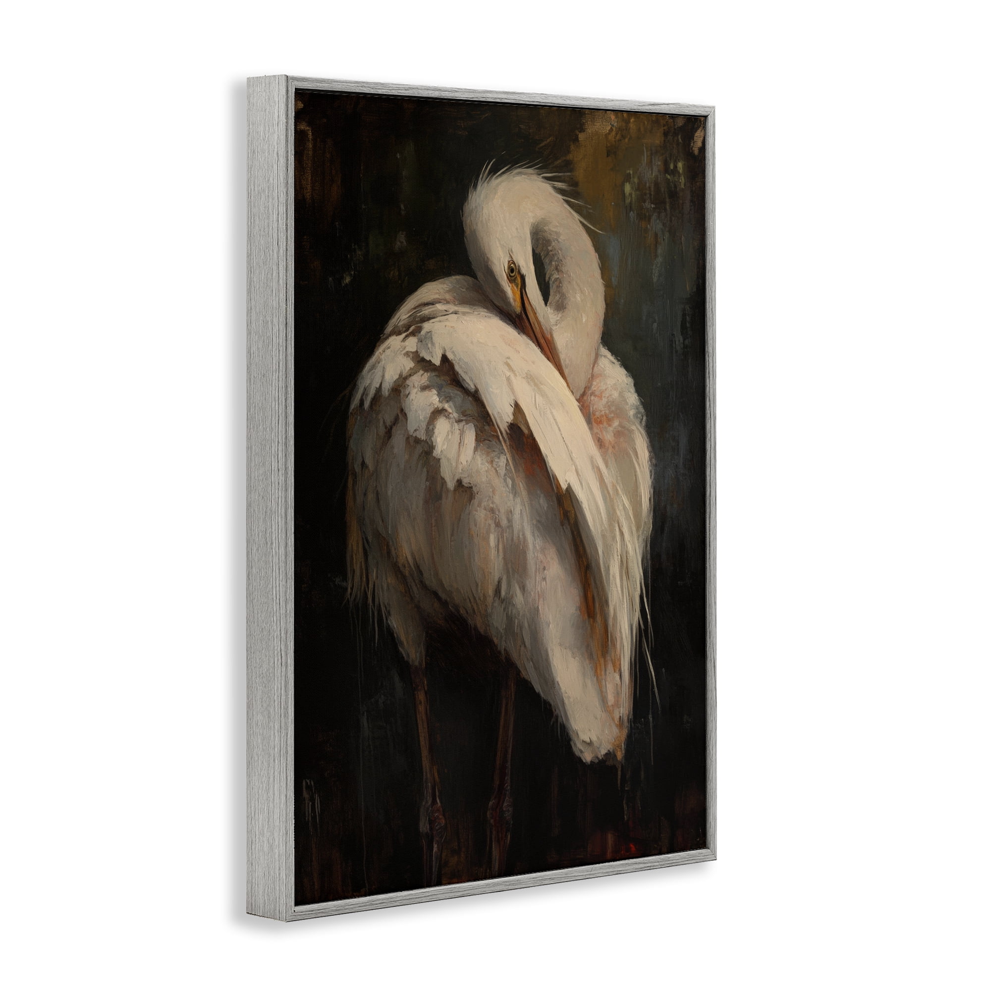 Stupell Industries Sleeping Egret in Golden Light Gray Framed Giclee Art, design by Petal Prints Design