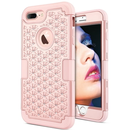 ULAK Hybrid Shock-Absorption Case for iPhone 7 Plus, Bling- Rose (Best Case For Rose Gold Iphone 7)