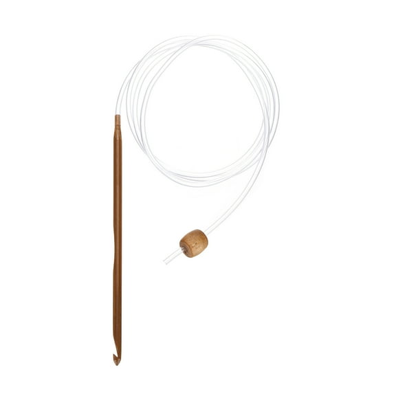 Bamboo Tunisian Circular Crochet Hook 5mm (US H/8) Afghan Wood Knitting Hook Needles with Cable and Bead End for Weave Crocheting Craft Yarn Brown