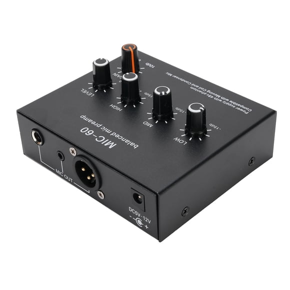 60dB Gain Mic Pre Amp with 48V Power Supply, 3.5mm/6.35mm XLR Inputs, Balanced Circuit Design, for Recording, Mixing, Live Streaming