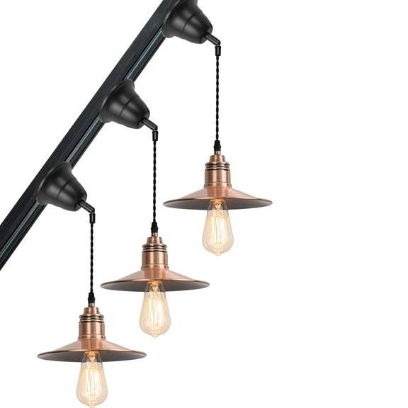KAYYELAMP 3-Pack Slope Position Roof Track Light H-Type Adjusted Cord Vintage Red Copper Finish Pendant Lighting for Kitchen Sink Bar Loft(No Bulb, Track)
