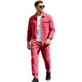 thumbnail image 3 of Dwelliawo Athleisure 2-Piece Suede Set,Mens 2 Pieces Loose Casual Suits Long Sleeve Button Down Shirt Jacket Jogging Pants Set Red 2xL, 3 of 5