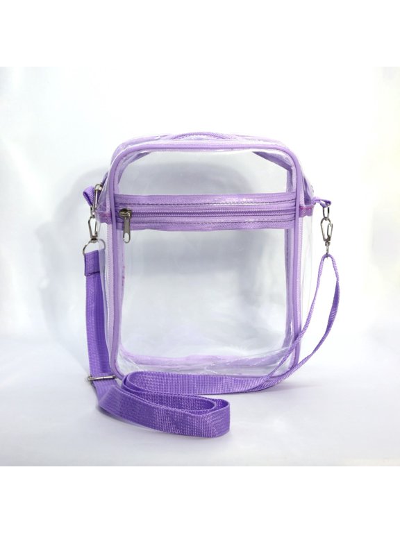 Simple Men Shopping Handbag Large Capacity Zipper PVC Tote Bag Shoulder Bag Crossbody Bag Transparent Purse PURPLE