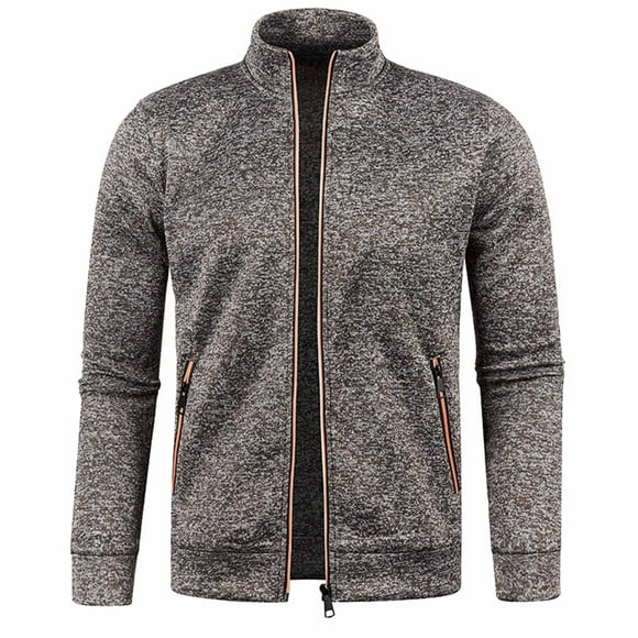 Pisexur Men's Cardigan Sweaters Full Zip Up Stand Collar Slim Fit Casual Knitted Sweater with 2 Front Pockets