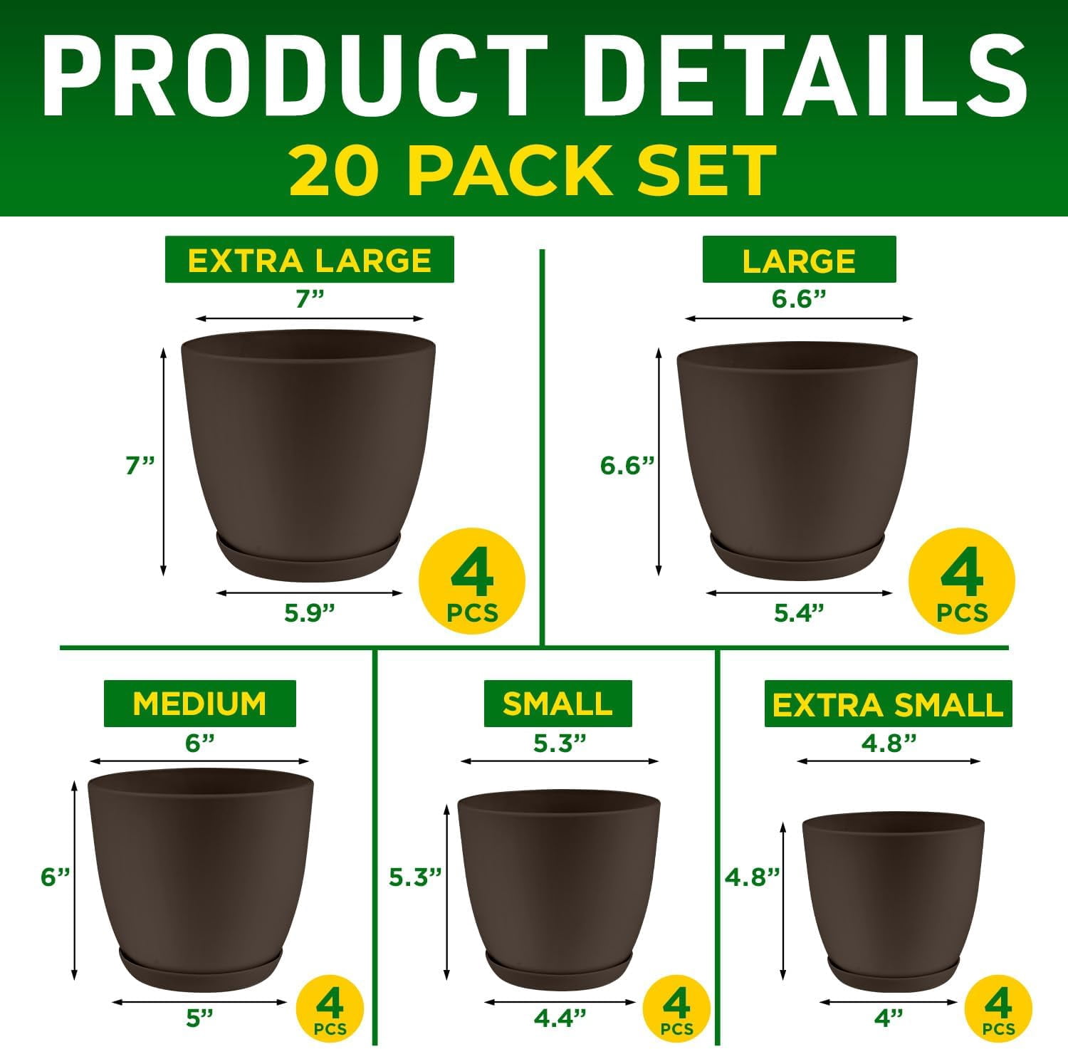 Lifemaster 20-Piece Brown Planter Pots with Drainage - Lightweight, Durable, Space-Saving Design for Indoor/Outdoor Use