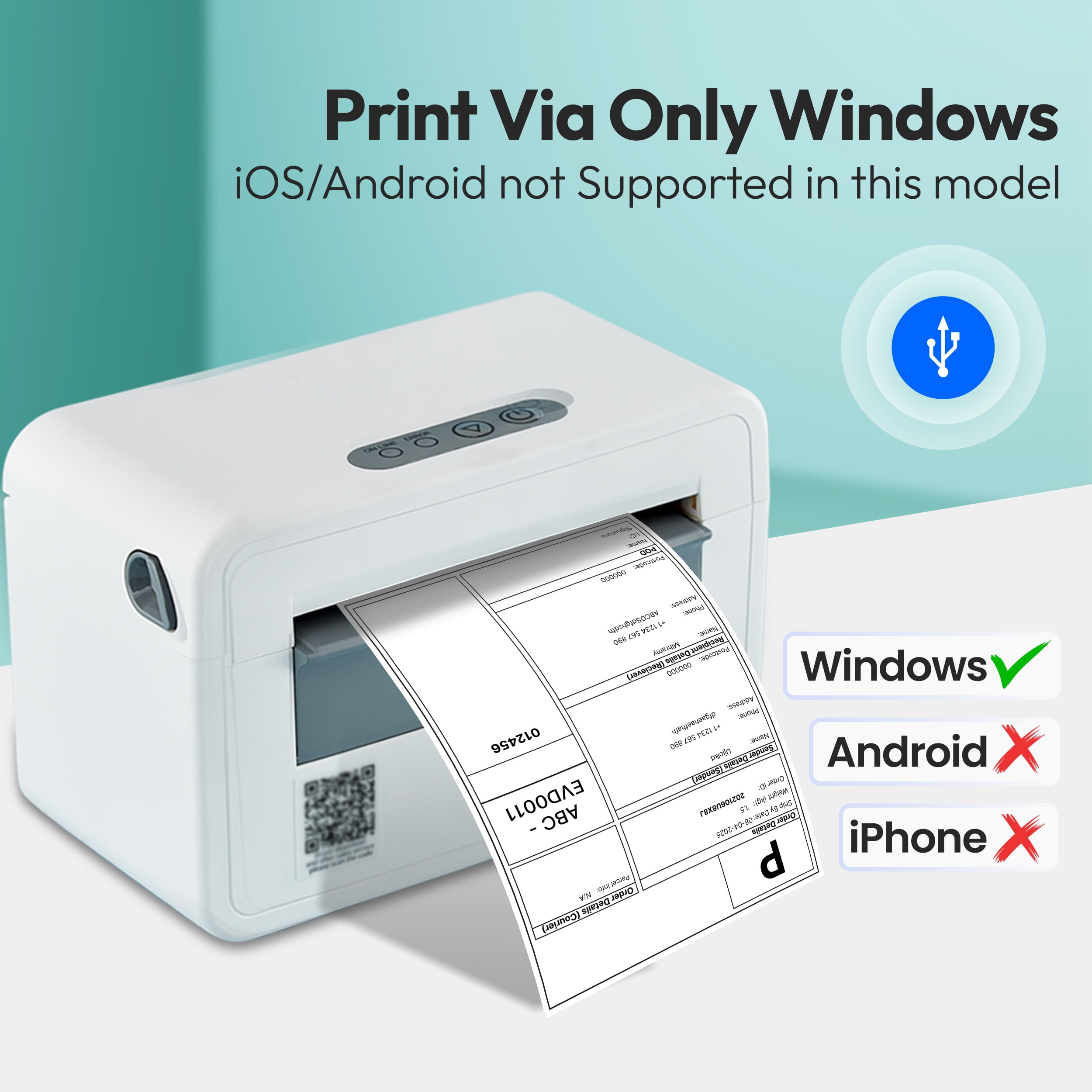 Grozziie Thermal Label Printer | USB Portable 4x6 Thermal Label Printer for Shipping Package, Small Business, Warehouse, Delivery Company - Only Windows Supported