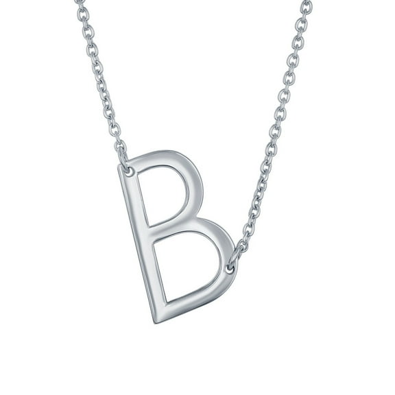 iJewelry2 Sterling Silver Sideways Letter B Initial Pendant Chain Necklace 18''