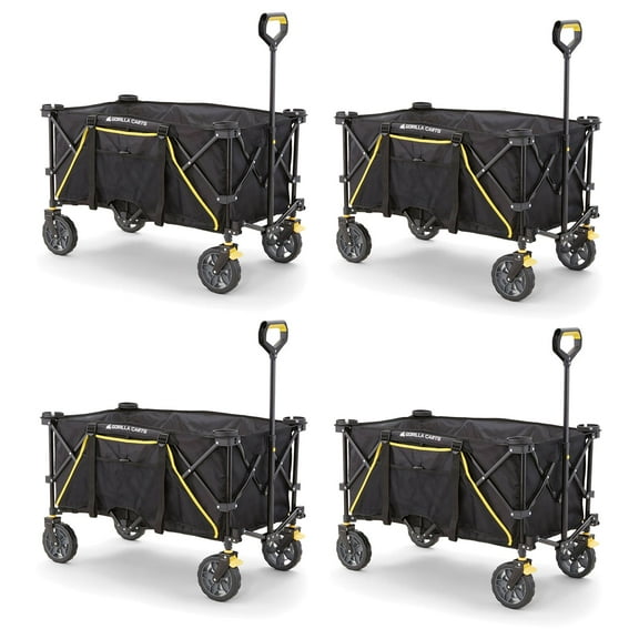 Gorilla Carts 4-Pack Collapsible Folding Wagon Cart, 7 Cu Ft Bed, 150lb Load Rating, Black