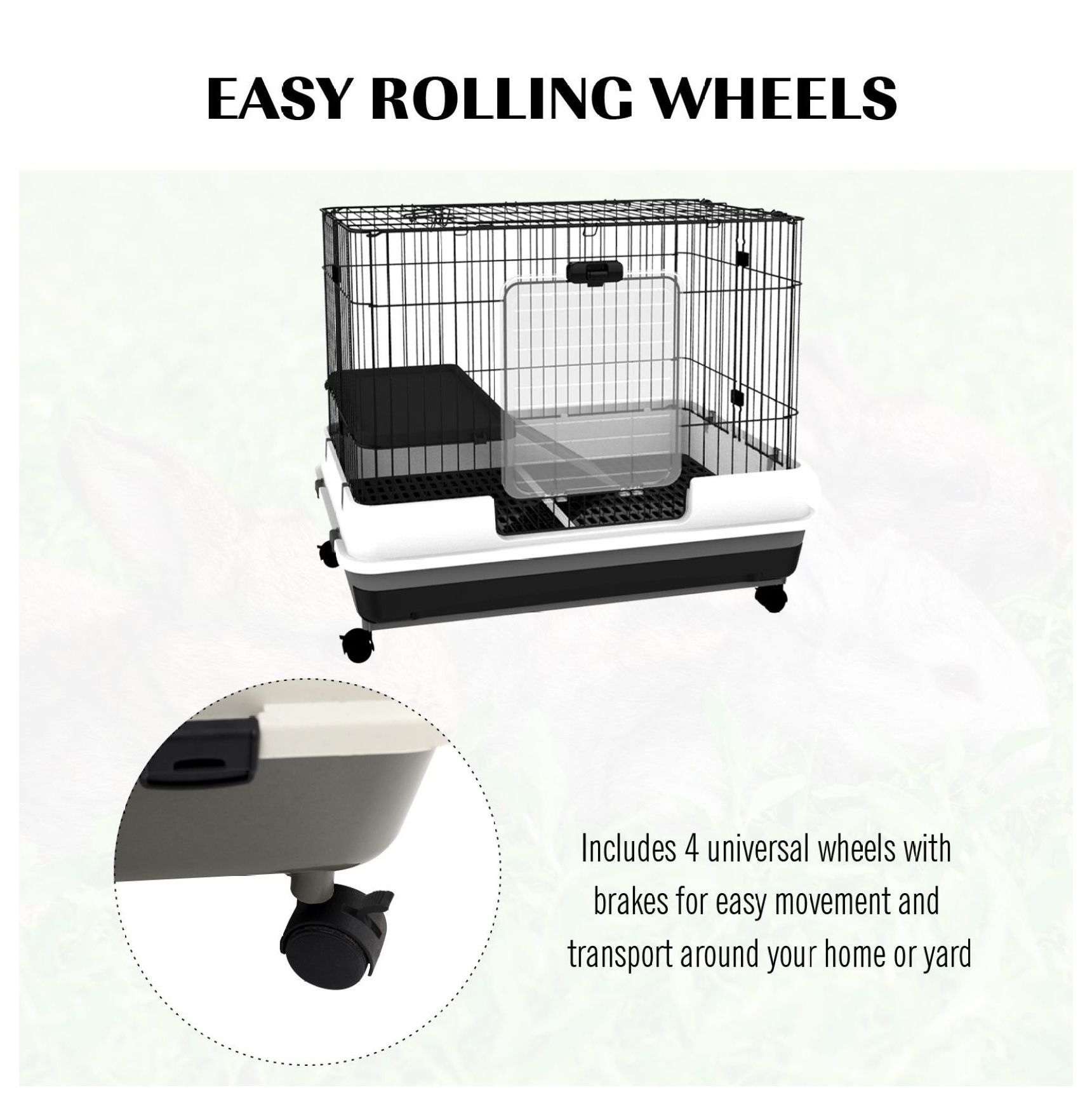 Small Animal Cage 2-Level Rabbit Hutch with Wheels Removable Tray Black for Bunny Chinchillas