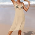 thumbnail image 4 of Blusa Trajes de playa con correa de espagueti, vestidos largos de playa con cuello en V para mujer (beige) Ygjytge Beige Única para Mujer, 4 of 5