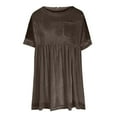 thumbnail image 5 of BLVB Women's Velvet Short Sleeve Tops Vintage Crewneck Pleated Velour Blouse Casual Loose Going out Shirts with Pocket, 5 of 7