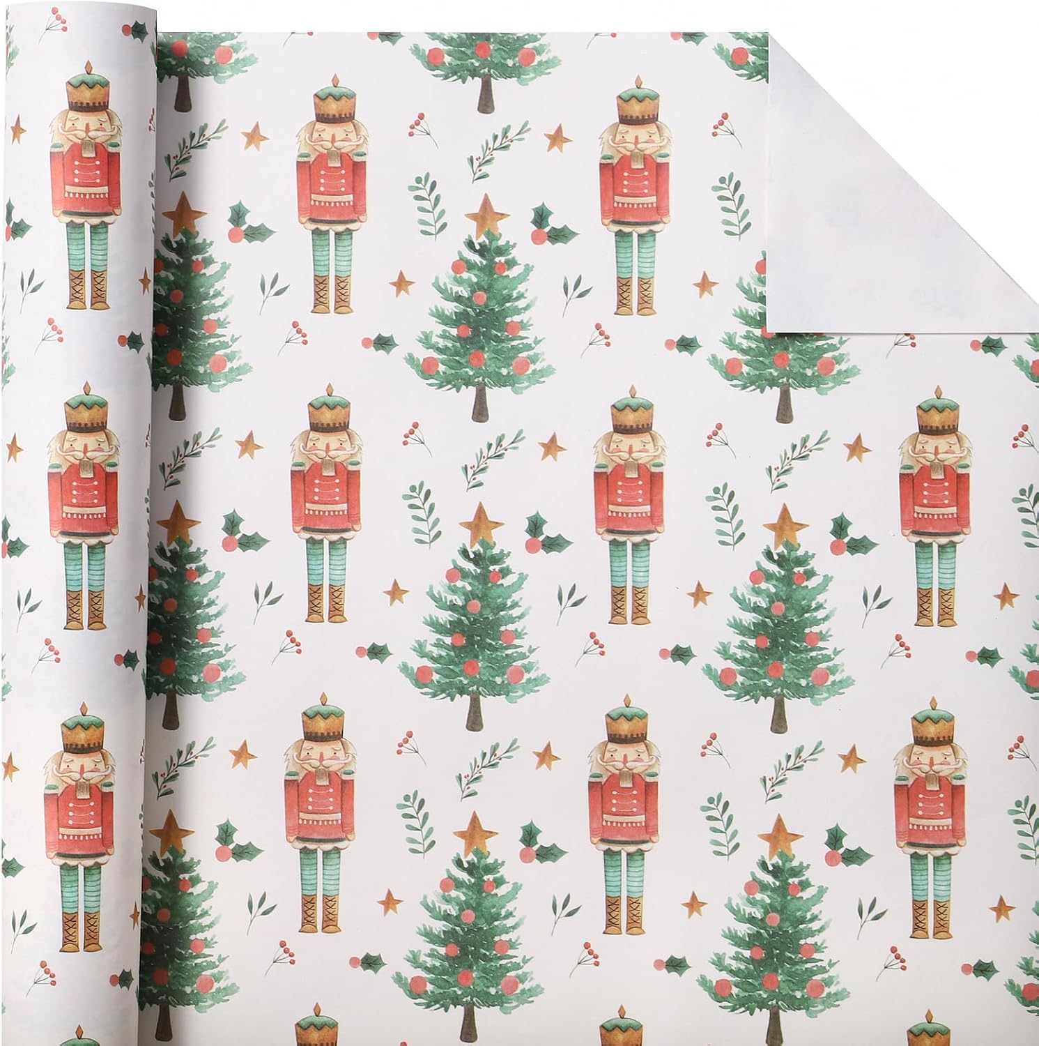 Kraft Nutcracker Christmas Wrapping Paper - Mini Roll - 17 Inch x 33 Feet - Nutcracker and Christmas Tree Wrapping Paper for Holiday, Party Celebration