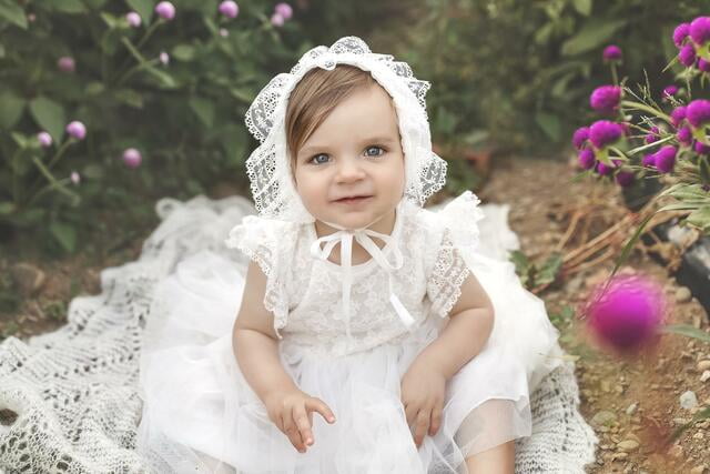 Bonnet Embroidery Toddler Tulle Lace Christening Newborn Baby  Baptism Dress 