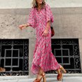 thumbnail image 1 of Vestido Largo Vestido informal para mujer Vestido largo con cordón Estilo bohemio Estampado floral Traje diario Cgtredaw Rosa Roja M para Mujer, 1 of 6