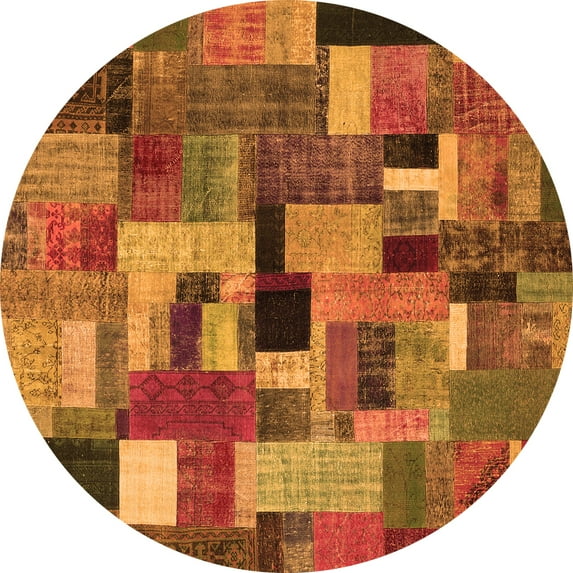 Ahgly Company Indoor Round Patchwork Orange Transitional Area Rugs, 4' Round