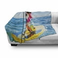 thumbnail image 3 of Ride the Wave Soft Flannel Fleece Throw Blanket, Dog in the Ocean Surfing Cool Puppy Swimming Comic Coastal Animal Picture, Cozy Plush for Indoor and Outdoor Use, 70" x 90", Blue Yellow, by Ambesonne, 3 of 6