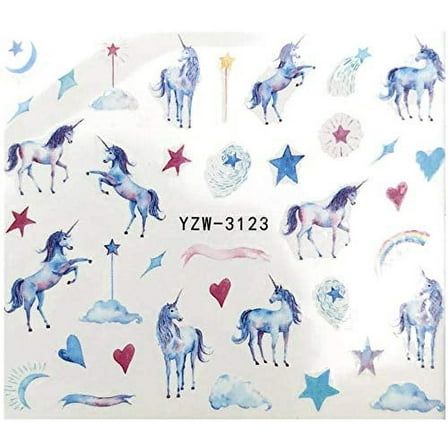 Full Set Cute Unicorn Nail Sticker Stars Hearts Moon Salon Quality Nail Art - Nail Decals