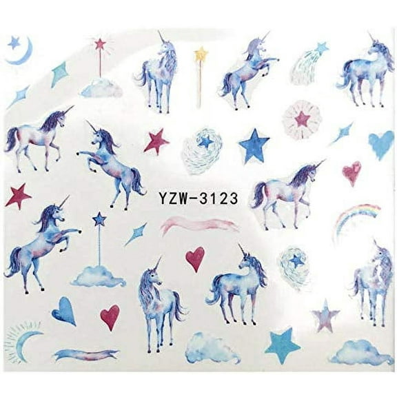 Full Set Cute Unicorn Nail Sticker Stars Hearts Moon Salon Quality Nail Art - Nail Decals