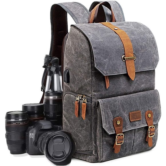 Elegant Camera Backpack, Waterproof Waxed Canvas with Durable Genuine Crazy Horse Leather for Your Photography Gear