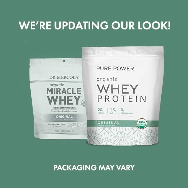 Dr. Mercola Pure Power Organic Whey Protein - 20 g Protein - Supports Muscle Growth & Energy - Grass-Fed Whey Concentrate - 15 Servings (13.5 oz) - Original