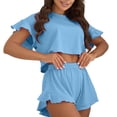 thumbnail image 3 of SROBPTY Womens Pajamas Set Solid Short Sleeve Crew Neck Tops Short Pants Sleepwear, 3 of 5
