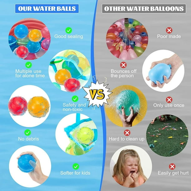 6 couleurs ballons d'eau réutilisables pour enfants, ilicone refillable eau  splash ball jouet d'été jouet d'eau jouet pour piscine, jeu de combat d'eau