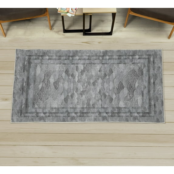 Modern Decorative Rug, Pastel Dream of Underwater Life Squama Look Shells Scale Check Details Grayscale, Quality Carpet for Bedroom Dorm and Living Room, 6 Sizes, Dimgray, by Ambesonne