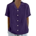 thumbnail image 3 of WRKEKC Short Sleeve Shirts for Women, Summer T-Shirts for Women, Women's Short Sleeve Lapel Collar V-Neck Solid Color Button-Down Casual Shirt Tops, 3 of 7