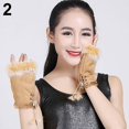 thumbnail image 2 of SPRING PARK Women's 1 Pair Fashion Winter Warm Imitation Rabbit Hair Solid Color Faux Leather Fingerless Gloves, 2 of 7