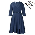 thumbnail image 3 of Women's Stylish V-Neck Pleated Dress Workwear Dresses Formal Business Work Dress, 3 of 8