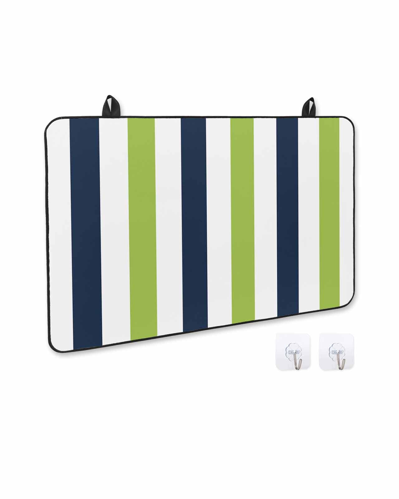 nqOlkjepod Large Induction Cooktop Protector Mat 24"x21", Green Navy Blue Striped Stove Top Covers for Electric Stove, Farmhouse Stripe Art Decorative Stove Burner Cover Mats, Glass Top Stove Cover