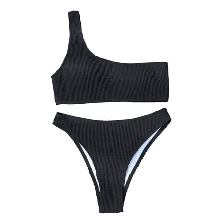 Summer Savings! Lovzfmll Bikini for Women  Womens Solid Two Piece Sexy Push-Up Pad Swimwear Swimsuit Beachwear Set Black M
