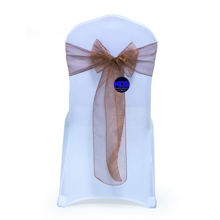 

mds Pack of 100 Organza Chair Sash Bow Sashes for Wedding Decoration -Coffee