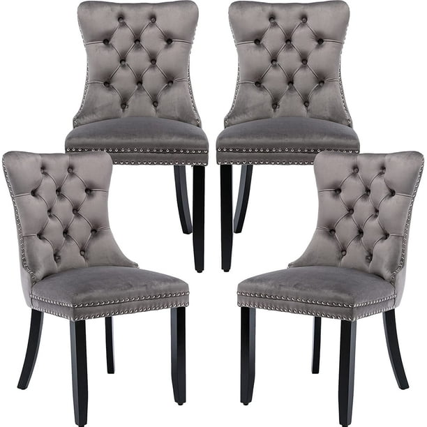 Gray Velvet Dining Chairs Set of 4, Kitchen & Dining Room Chairs Set of