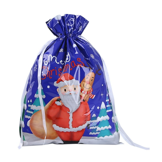 Yuarrent Bolsa de dulces de Navidad con cordón para galletas, aperitivos, bolsa de embalaje, regalo de fiesta impreso de Navidad, decoraciones de Año Kits de decoración para fiestas azul grande Yuarrent HA001673-06