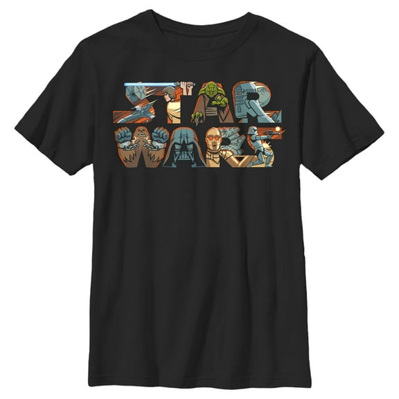 Boy's Star Wars: A New Hope Characters Logo  Graphic Tee Black Medium