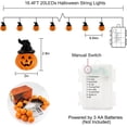 thumbnail image 4 of Halloween Pumpkin String Lights with Witch Hat, 20 LED 16.4FT 8 Modes Timer 3D Waterproof Orange Jack-O-Lantern Battery Operated Flickering Lights for Indoor Outdoor Decor Party Decorations, 4 of 8