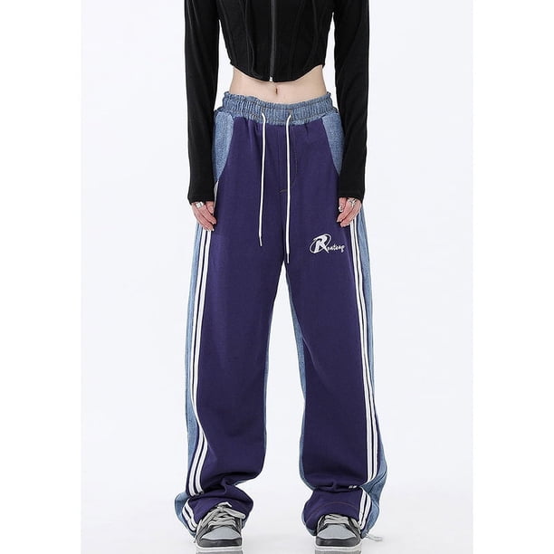 Pantalones vaqueros de costura, pantalones anchos y sueltos de estilo callejero americano, pantalones casuales deportivos de baile callejero de otoño de moda para mujer