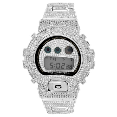 Designer G Shock Watch Iced Out Black Finish DW6900 Simulated Diamonds Sale