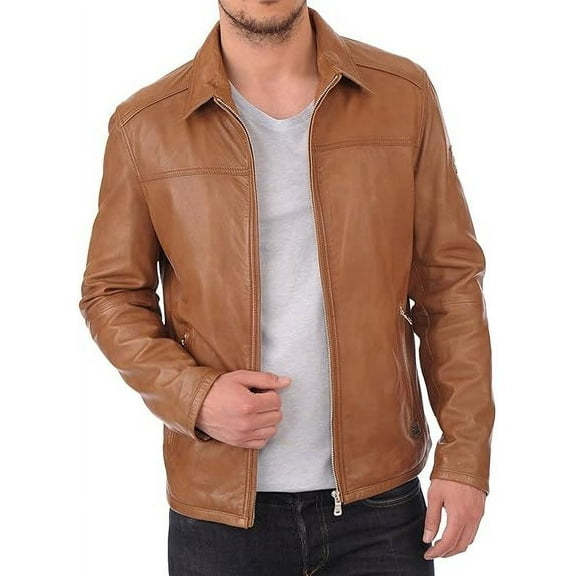 Men's Genuine Tan Lambskin Leather Jacket Slim fit Biker Motorcycle jacket A460