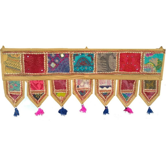 Rastogi Handicrafts Cotton Mirror Toran Home Decor Patchwork Door Hanging (Beige)