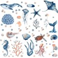 thumbnail image 1 of Calcomanías de pared que brillan en la oscuridad bajo el mar, calcomanías de pared con temática del mundo oceánico, tortugas marinas, algas, medusas, decoración de pared extraíble para baño,, 1 of 2